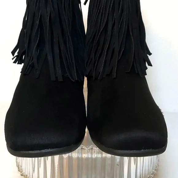 Womens Comfort View Regina Black Suede Fringe Ankle Boot Boho Hippie - Picture 4 of 10